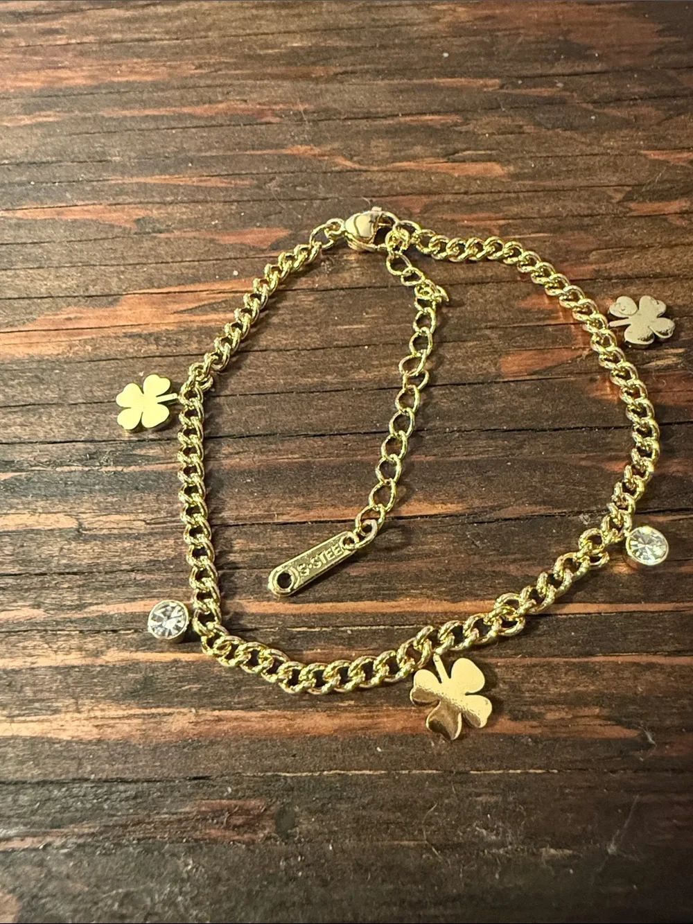 Gold Plated On Stainless Dainty Clover Charm Bracelet - Women Accessories